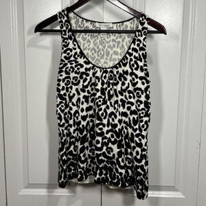 White House Black Market Womens M Tank Top Leopard Animal Print Boho Resortcore